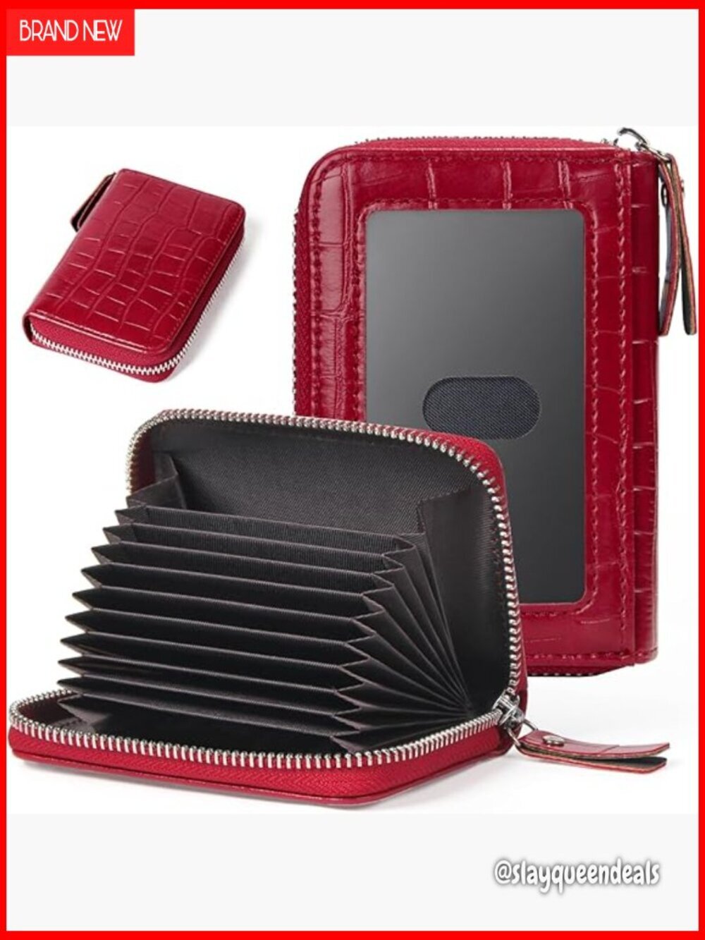 RFID Blocking Leather Card Case Wallet with Zipper, 12 Slots